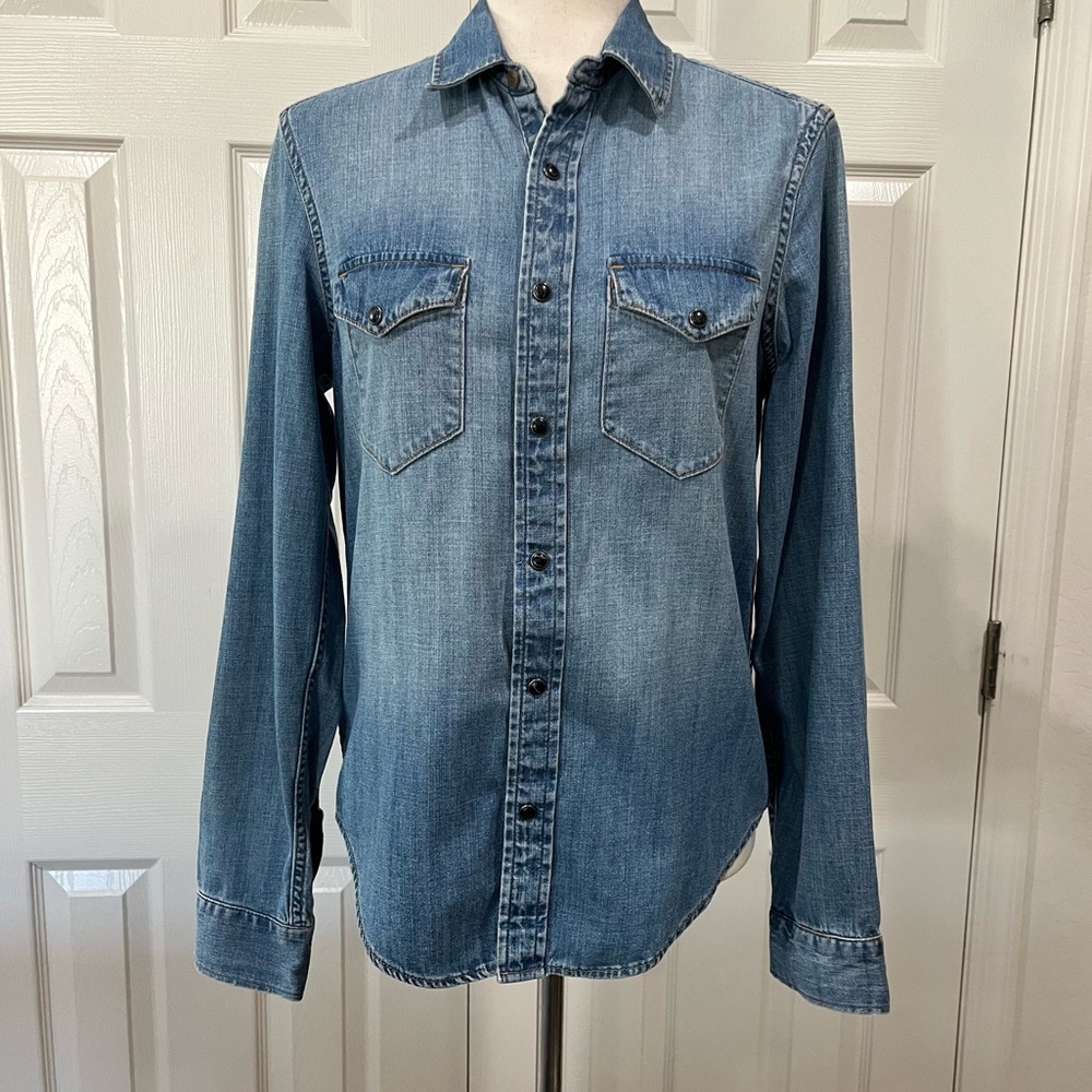 Gap 1969 Chambray Button Down Snap Shirt Cotton Denim Size XS